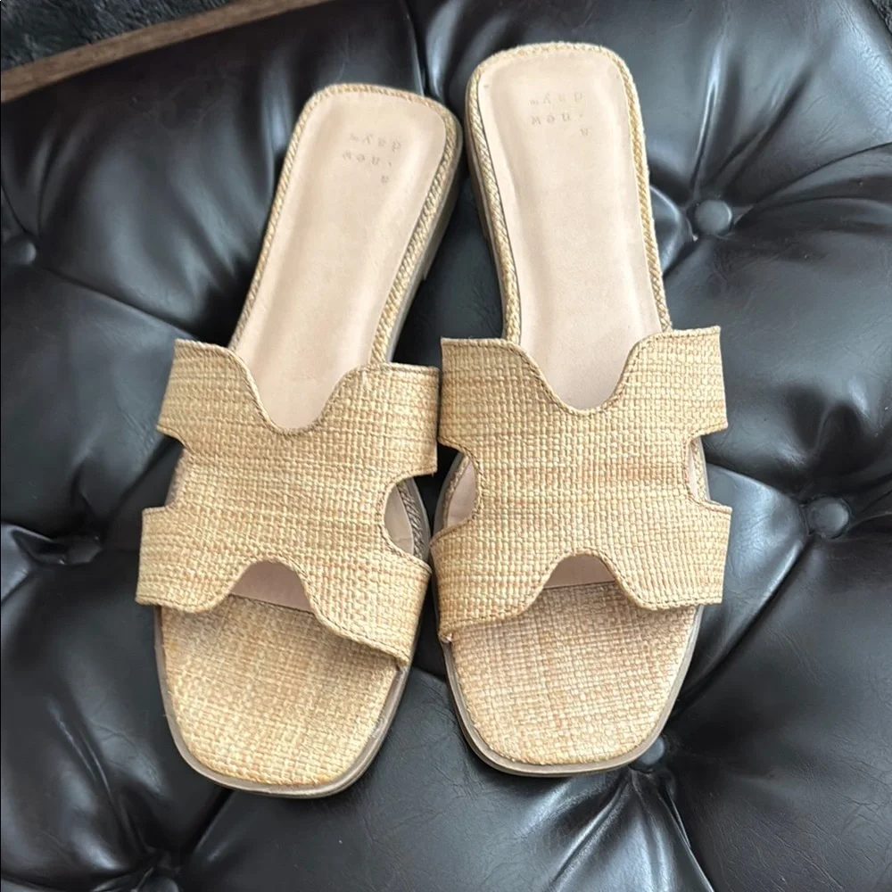 a new day Tan Raffia Slide Mules